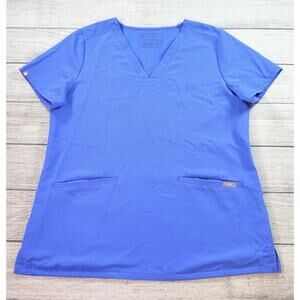 Figs Technical Collection Scrub Top Womens Medium Blue Stretch Pockets FW1100